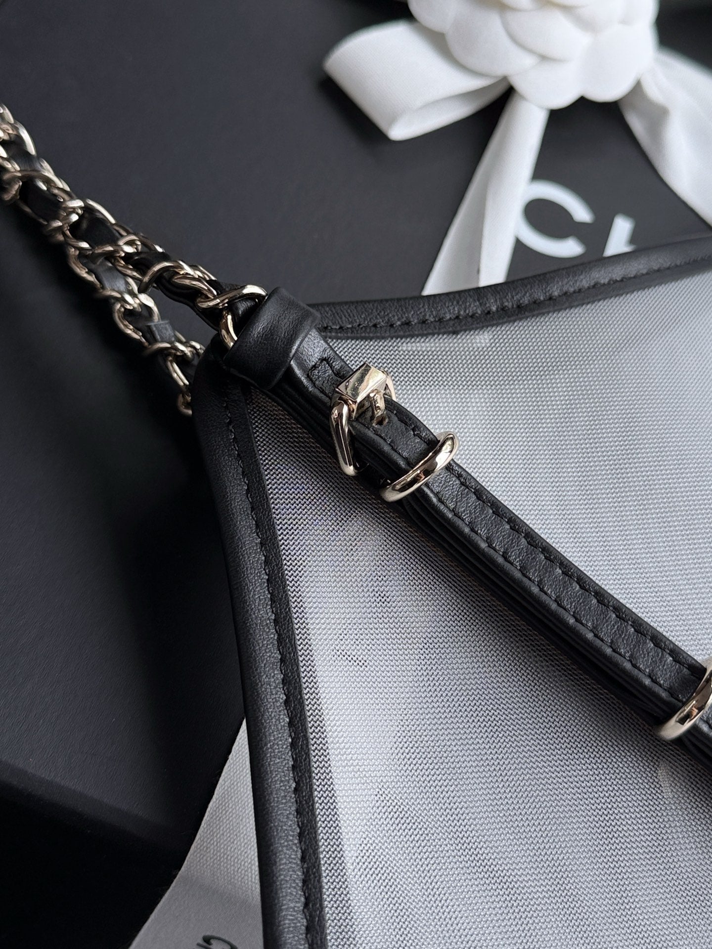 CC 26s Large Tote Black White Mesh Calfskin
