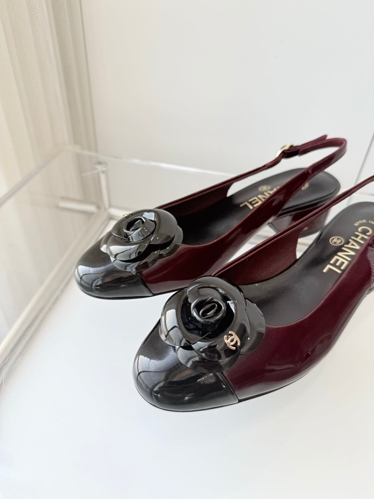 CC 26s Slingback Floral 3.5cm Black Burgundy Patent Leather 597416