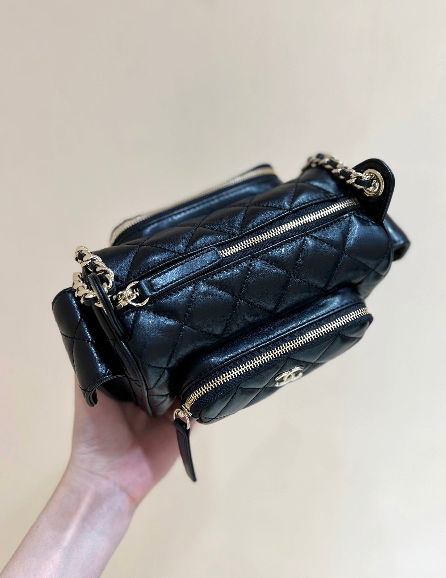 Chanel 24K Special Edition Camera Bag Black Sheepskin