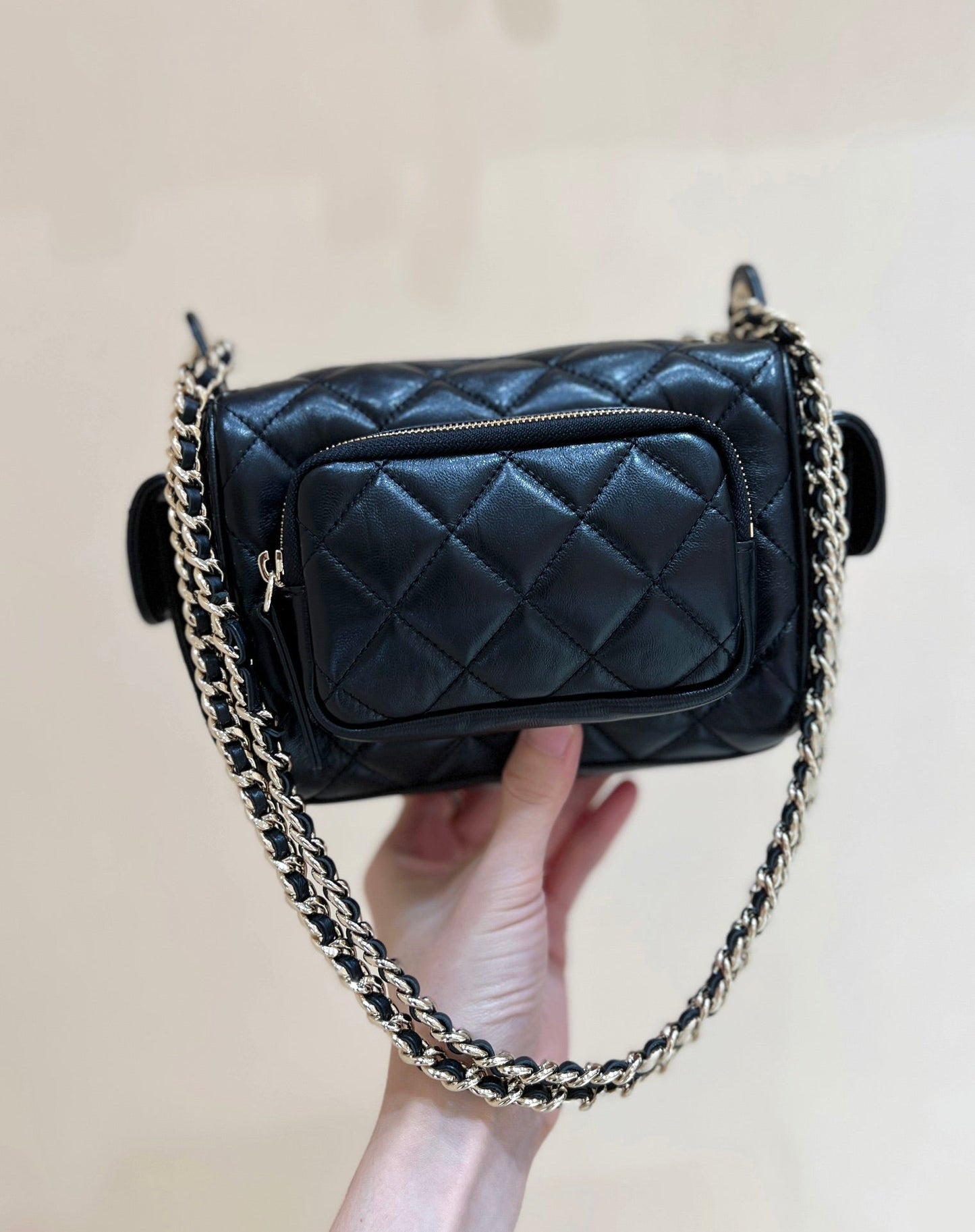Chanel 24K Special Edition Camera Bag Black Sheepskin