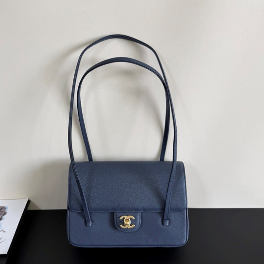 Chanel 26 Shoulder Bag 22 Dark Blue Caviar Leather