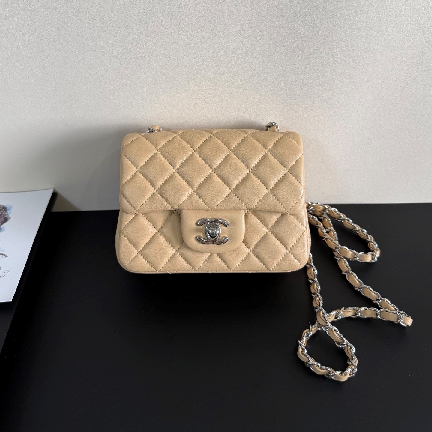 CC Flap Bag 17cm Beige Sheepskin SHW 284830