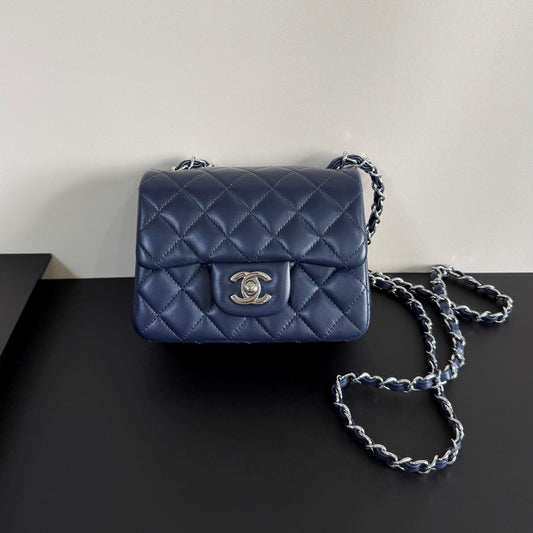 CC Flap Bag 17cm Navy Blue Sheepskin SHW 284839