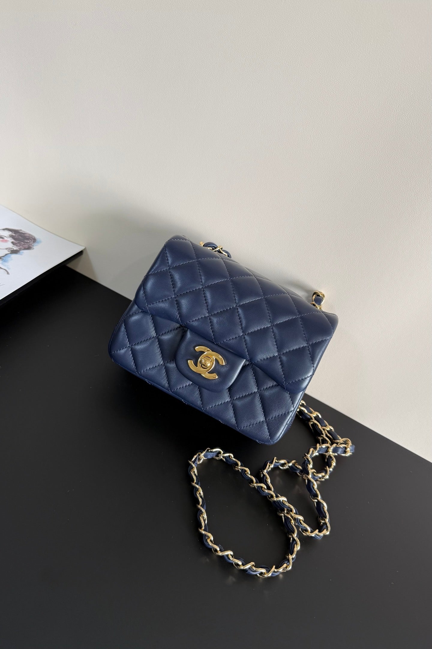 CC Flap Bag 17cm Navy Blue Sheepskin GHW 284841
