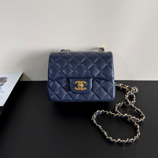 CC Flap Bag 17cm Navy Blue Sheepskin GHW 284841
