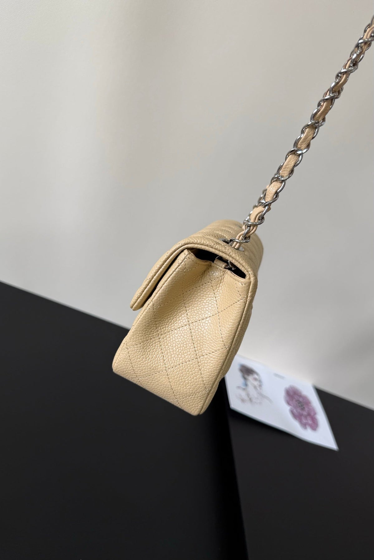 CC Flap Bag 17cm Beige Caviar SHW 284749