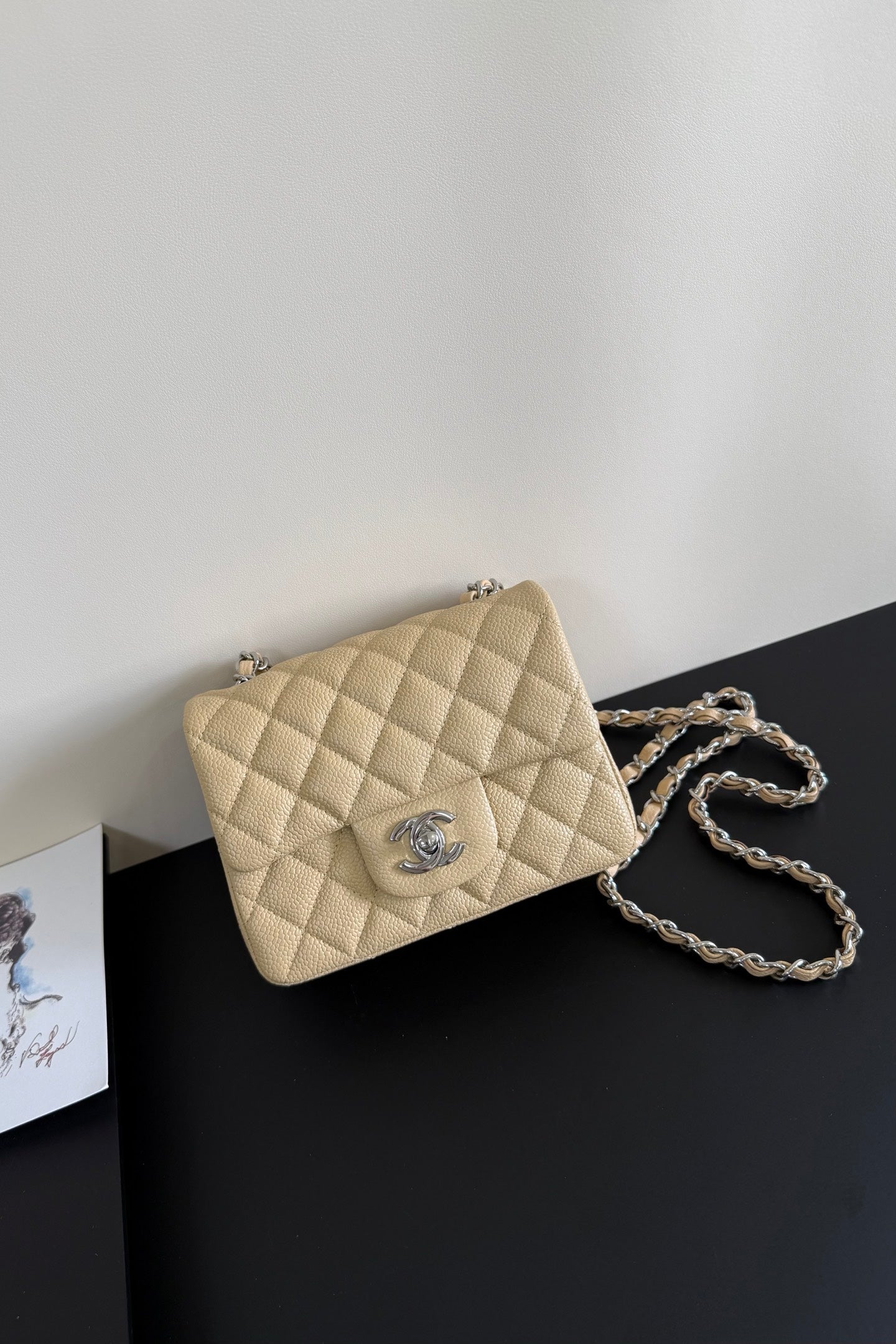 CC Flap Bag 17cm Beige Caviar SHW 284749