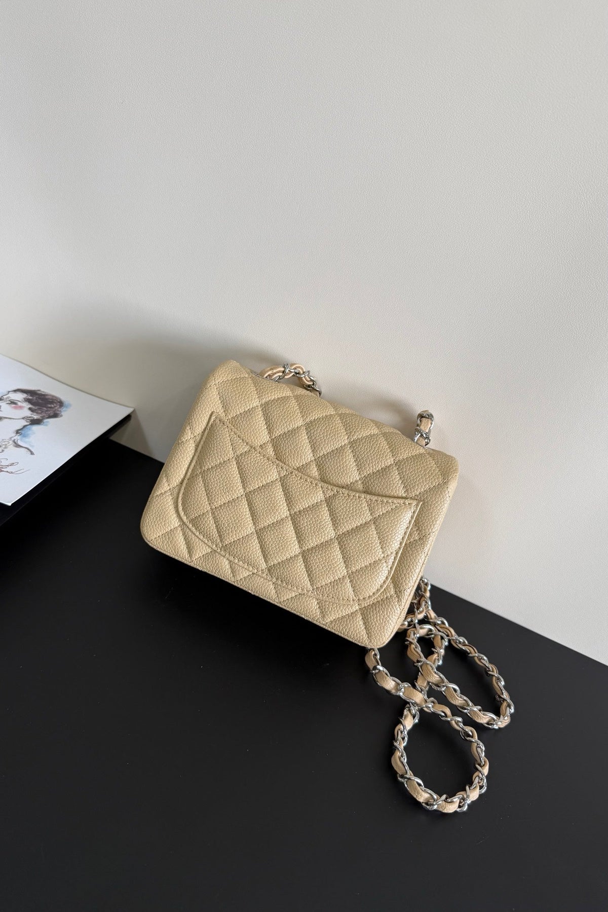 CC Flap Bag 17cm Beige Caviar SHW 284749