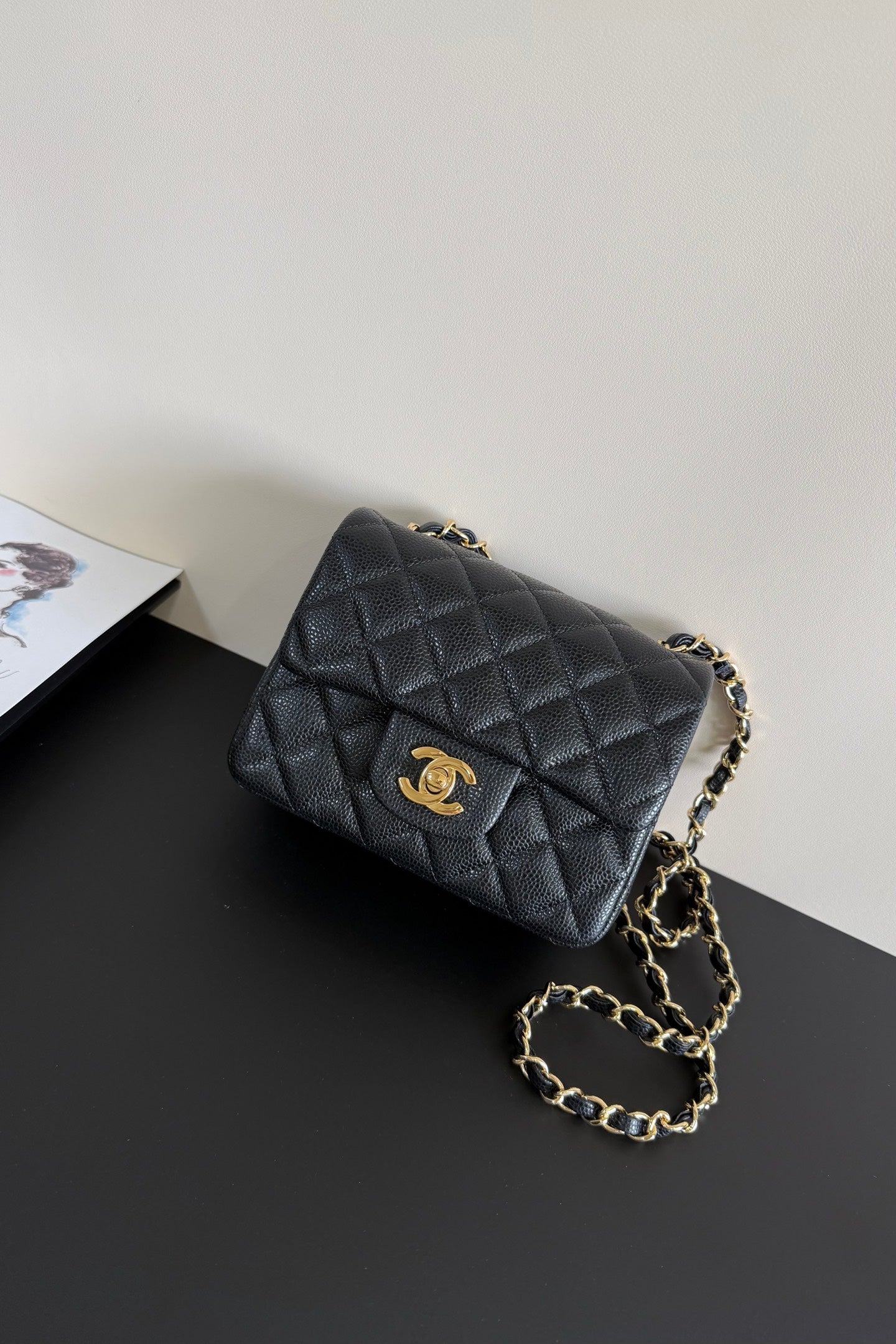 CC Flap Bag 17cm Black Caviar GHW 284753