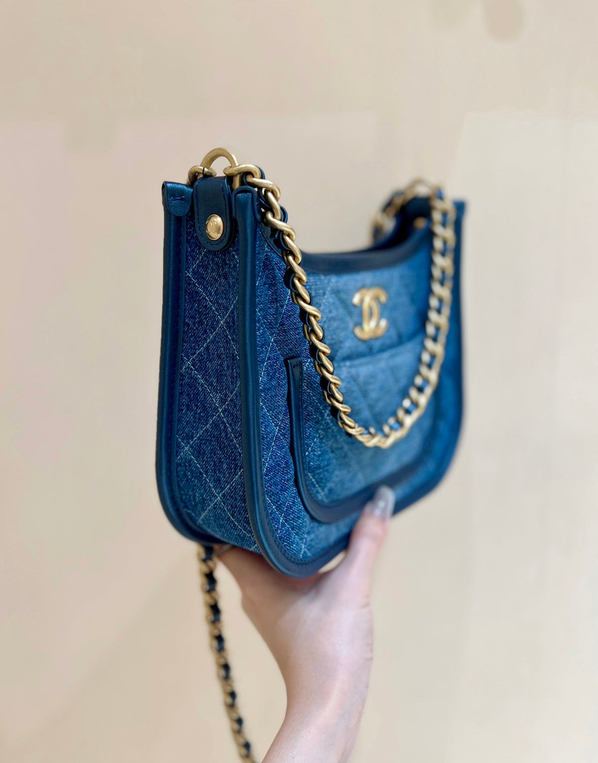CC 24S AS4666 Shoulder Bag 24cm Blue Denim Light GHW