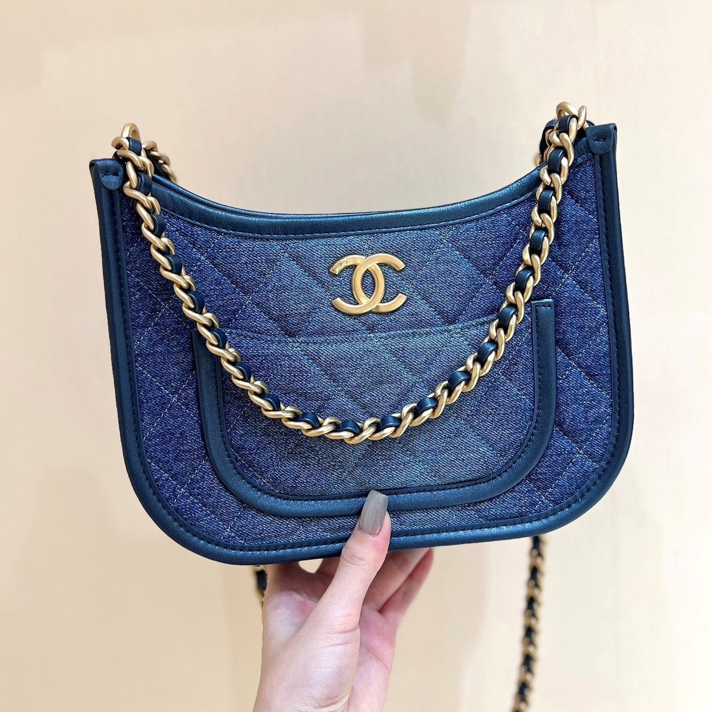CC 24S AS4666 Shoulder Bag 24cm Blue Denim Light GHW