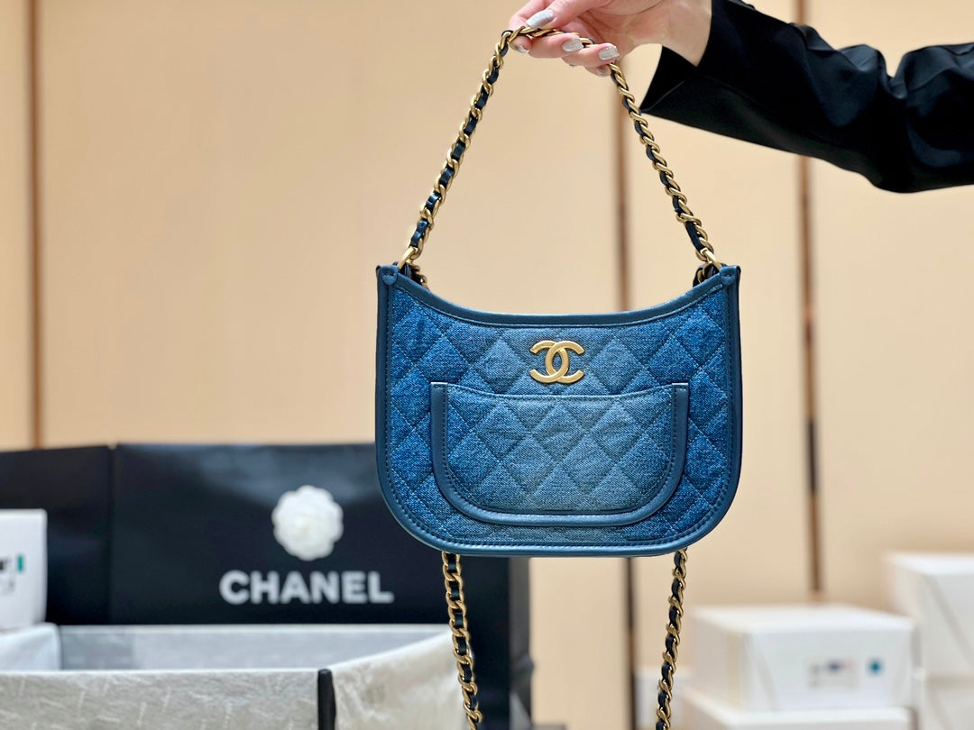 CC 24S AS4666 Shoulder Bag 24cm Blue Denim Light GHW