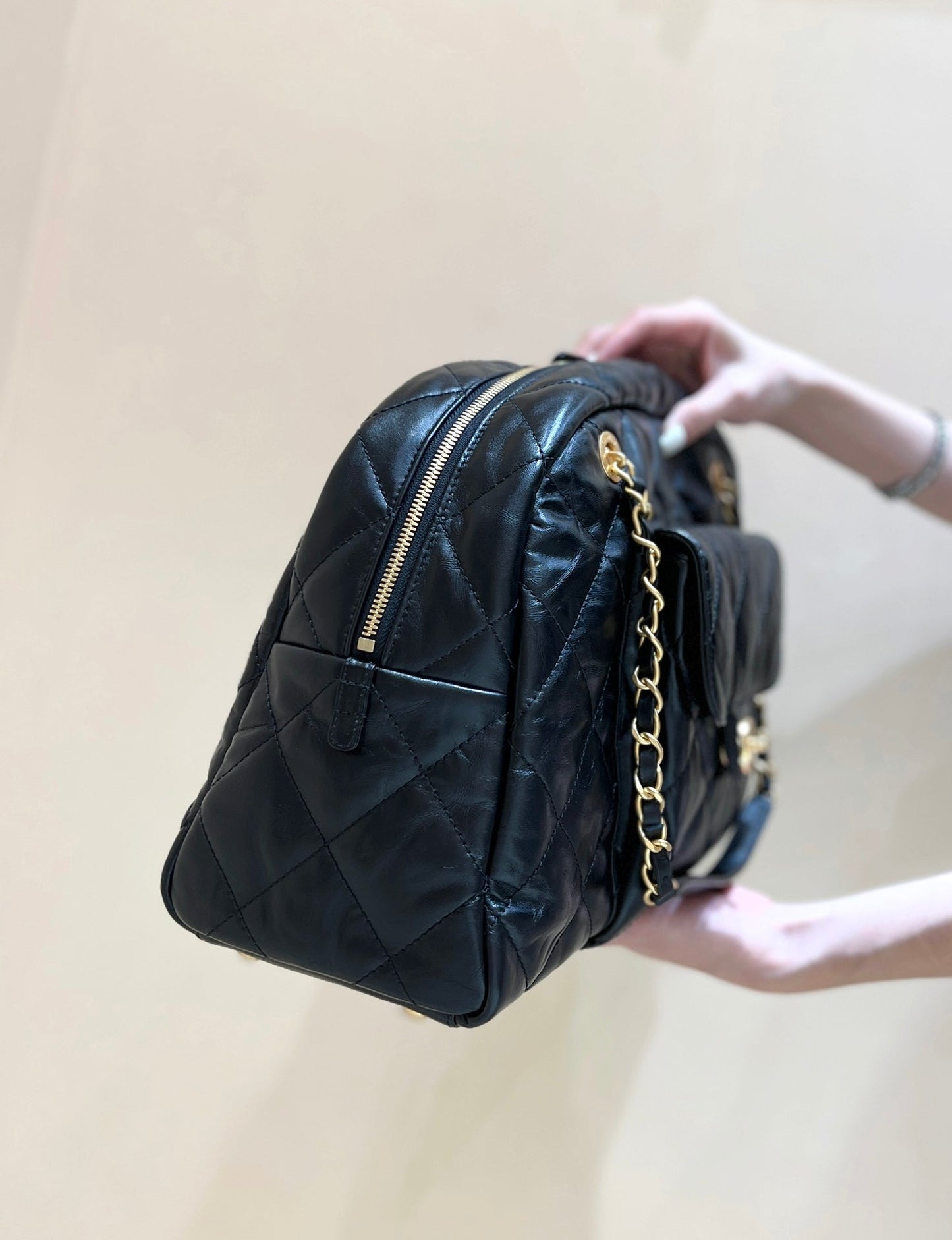 CC 24A Bowling Bag 44cm  Black Wrinkled Calfskin GHW