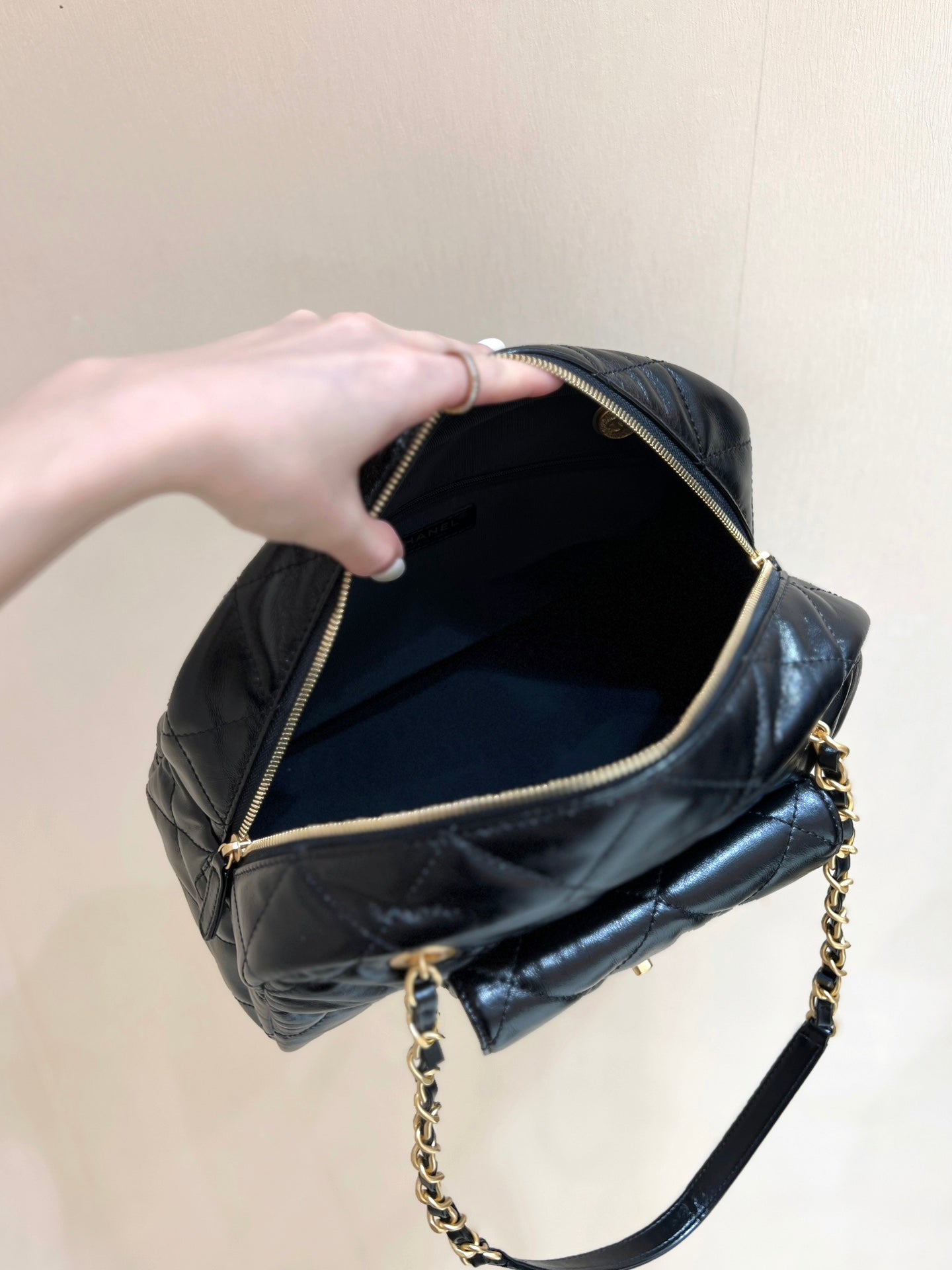CC 24A Bowling Bag 33cm Black Wrinkled Calfskin GHW
