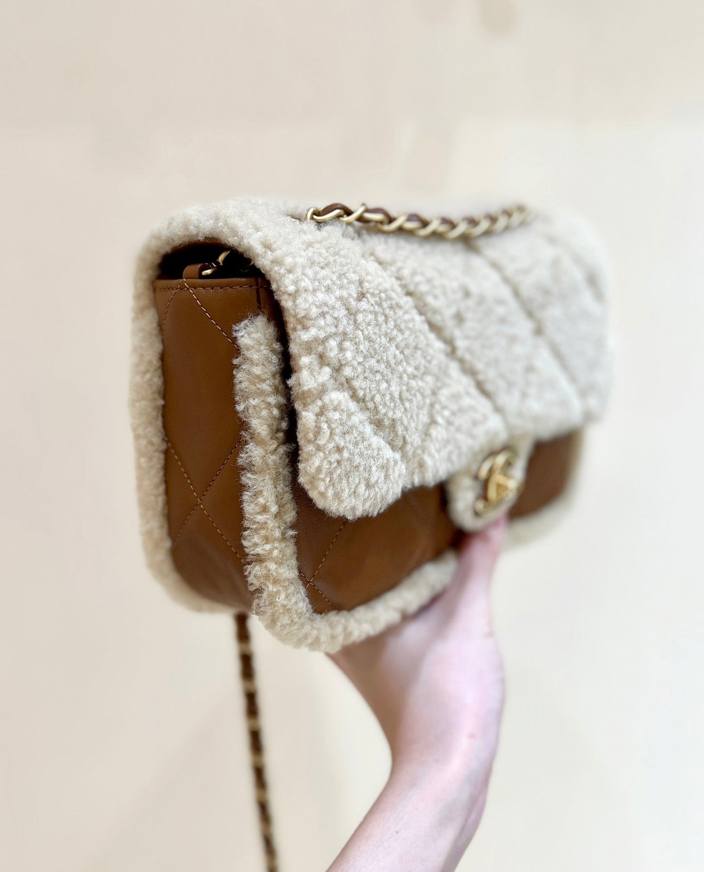 CC  24K Teddy Bear CF 23.5cm Brown Beige Lambskin & Fur Light GHW