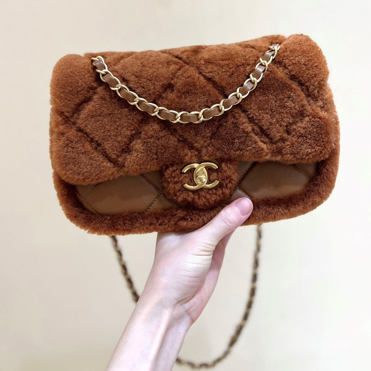 CC  24K Teddy Bear CF 23.5cm Brown Lambskin & Fur Light GHW