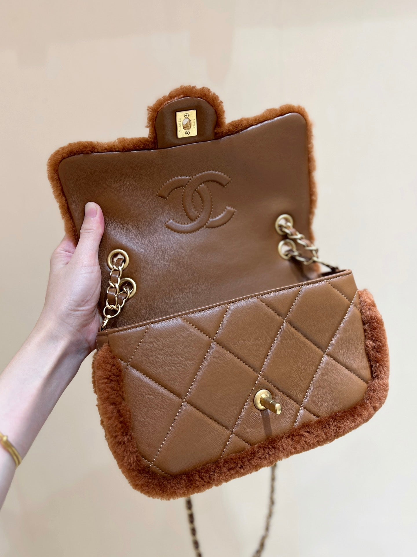 CC  24K Teddy Bear CF 23.5cm Brown Lambskin & Fur Light GHW