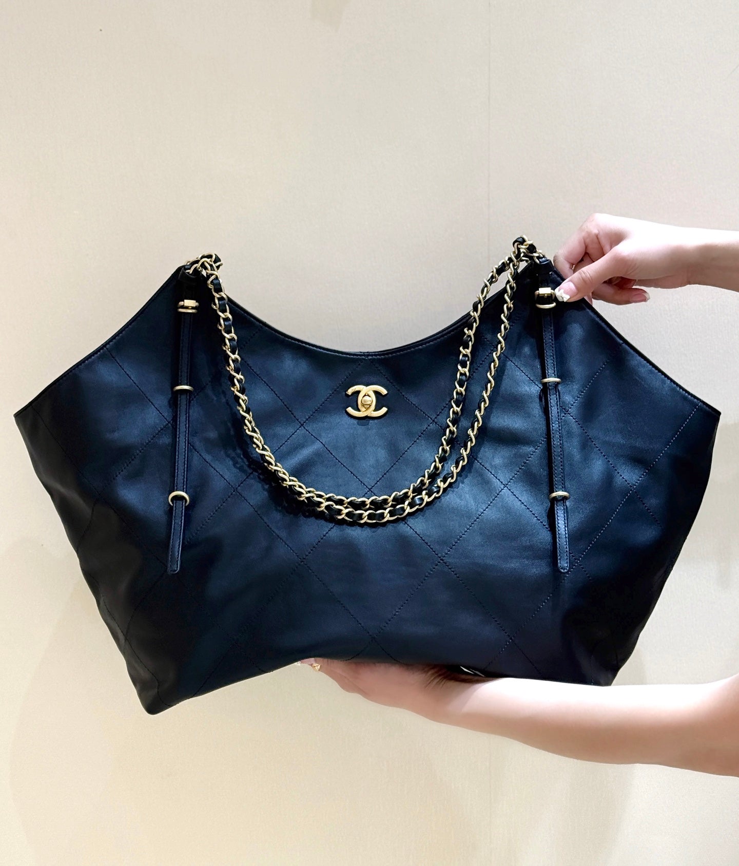 CC Large Maxi Shopping Bag 59cm Black Calfskin GHW