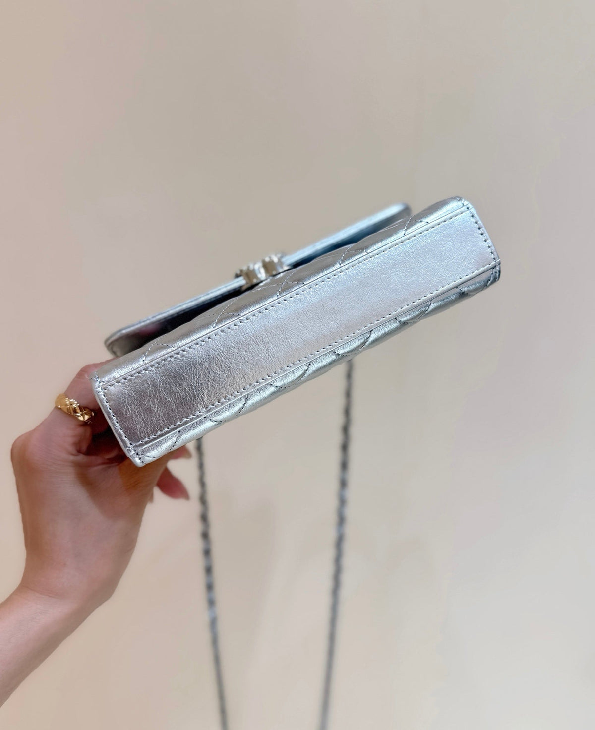 CC 25s Kelly Handle Bag Sliver 18cm Sliver Quited Lambskin 290291