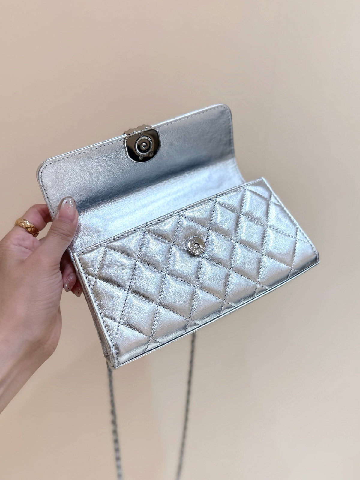 CC 25s Kelly Handle Bag Sliver 18cm Sliver Quited Lambskin 290291