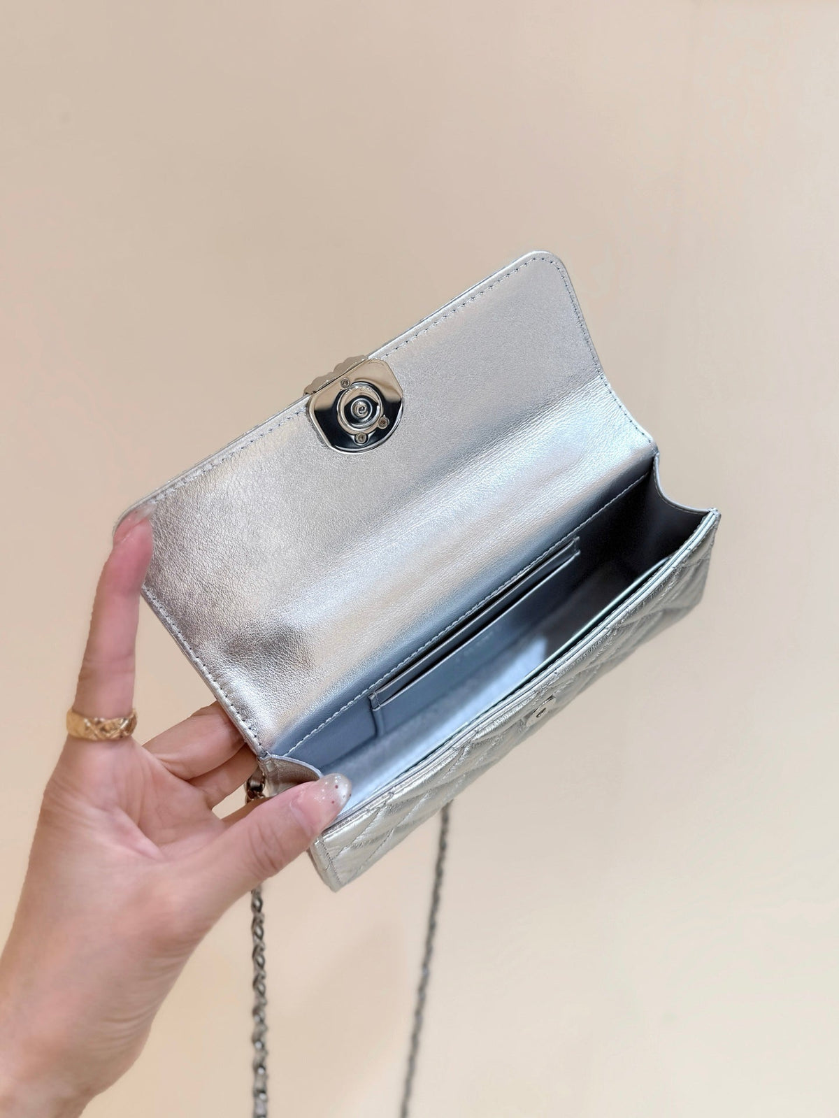 CC 25s Kelly Handle Bag Sliver 18cm Sliver Quited Lambskin 290291