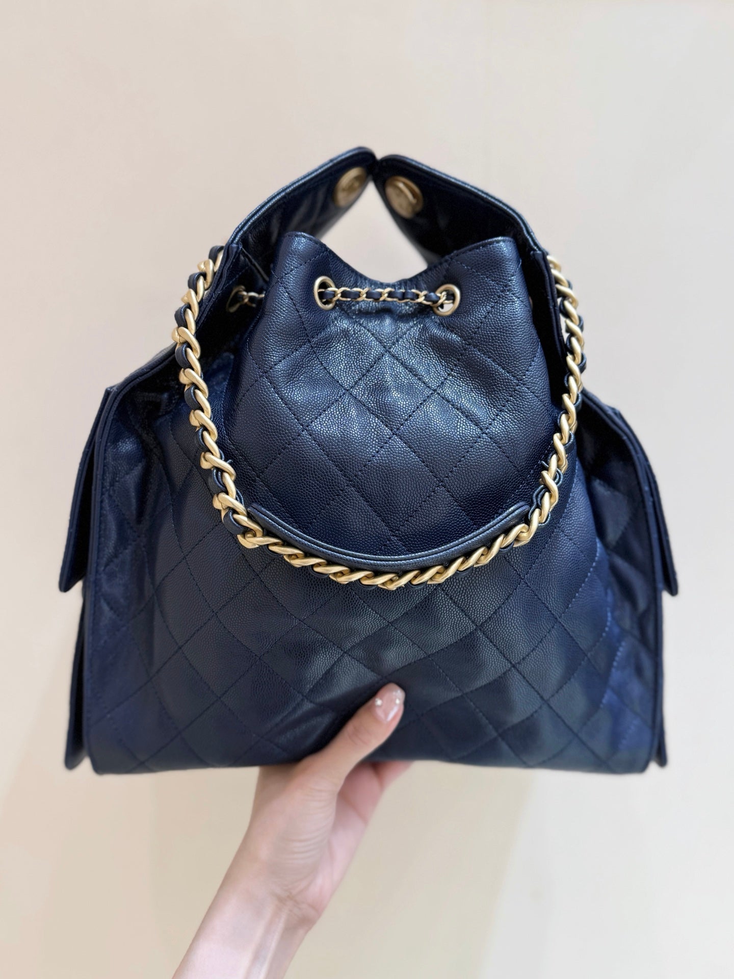 CC 25C Hobo Bag Large 40cm Navy Blue Caviar GHW 290184