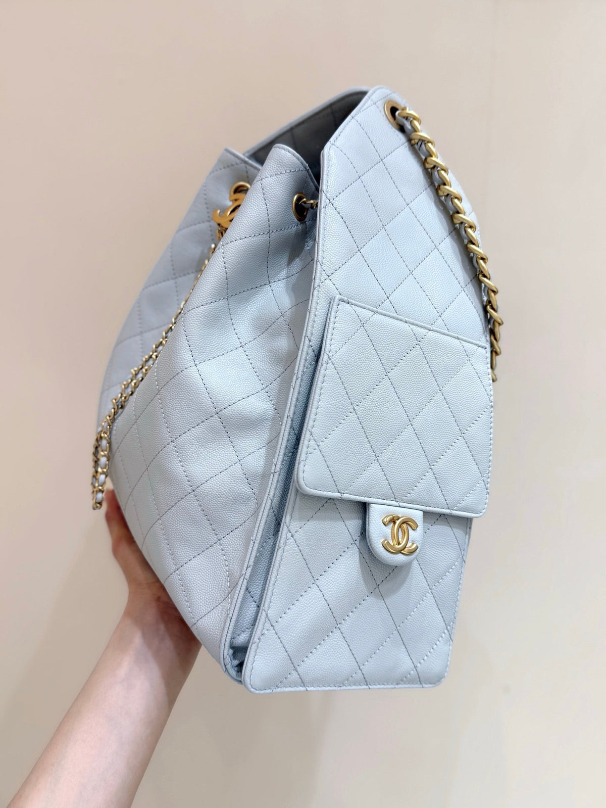 CC 25C Hobo Bag Large 40cm Light Blue Caviar GHW 290193