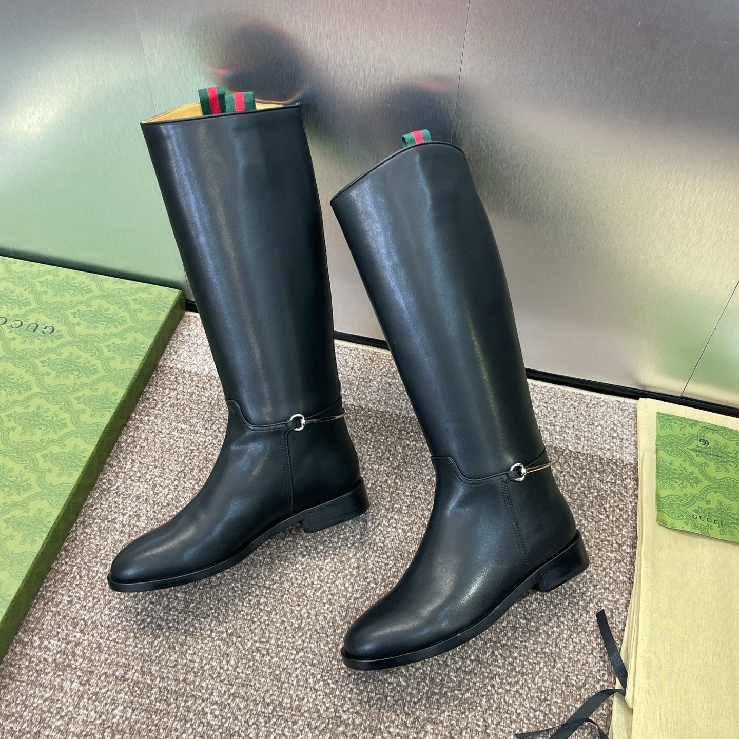 GG Women's Boot With Slim Horsebit 2.5cm Black  Leather 508911
