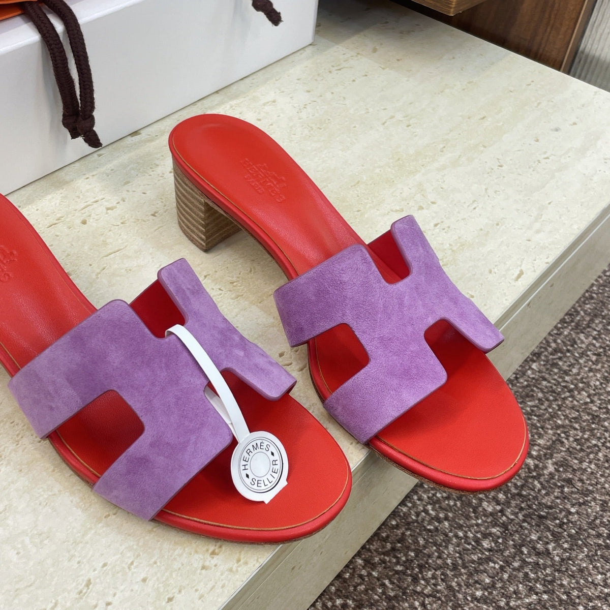 HM 26ss  Oran Sandals 45 Red Purple Suede Cowhide 607214