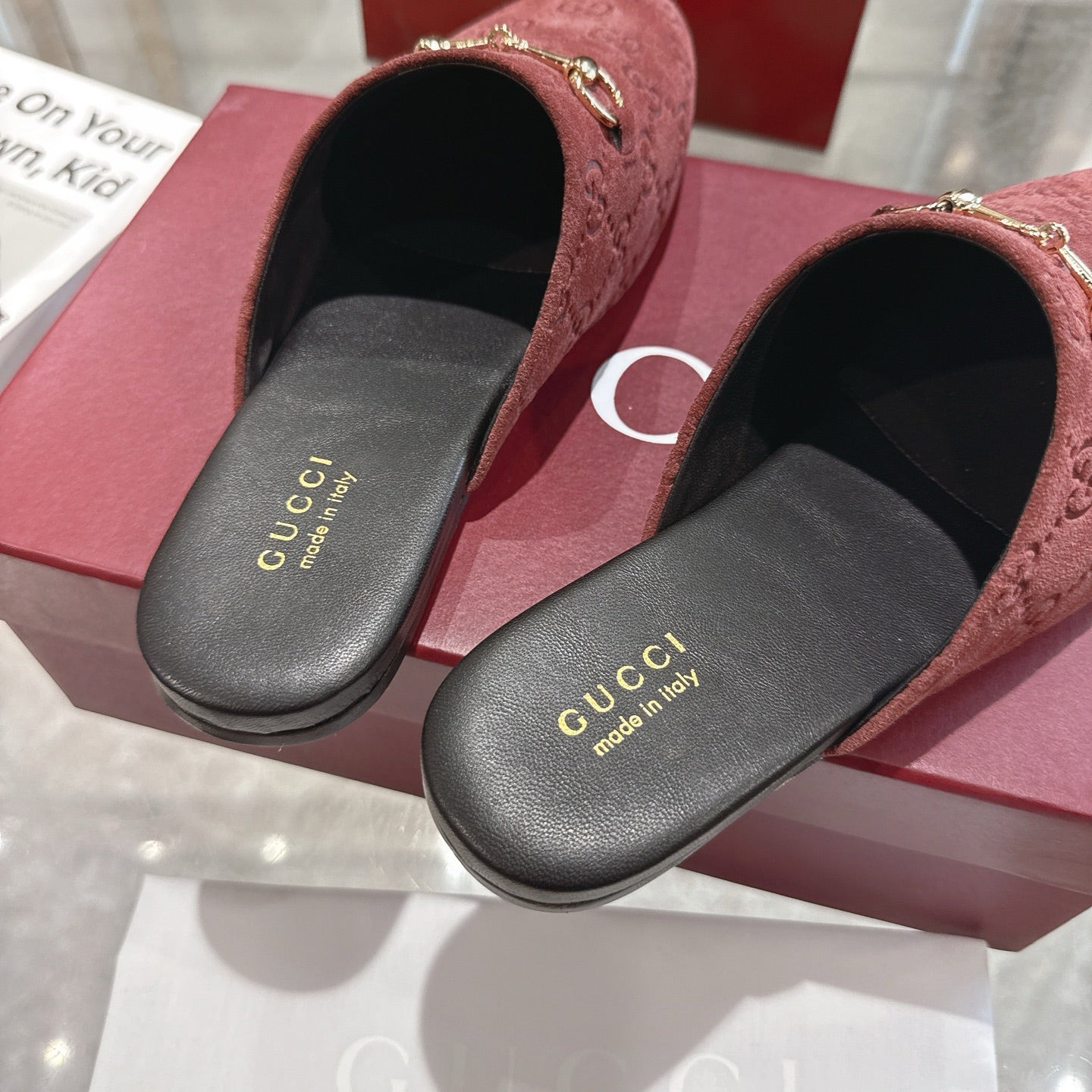 GG 26s Mule With Horsebit Burgundy Suede 664799