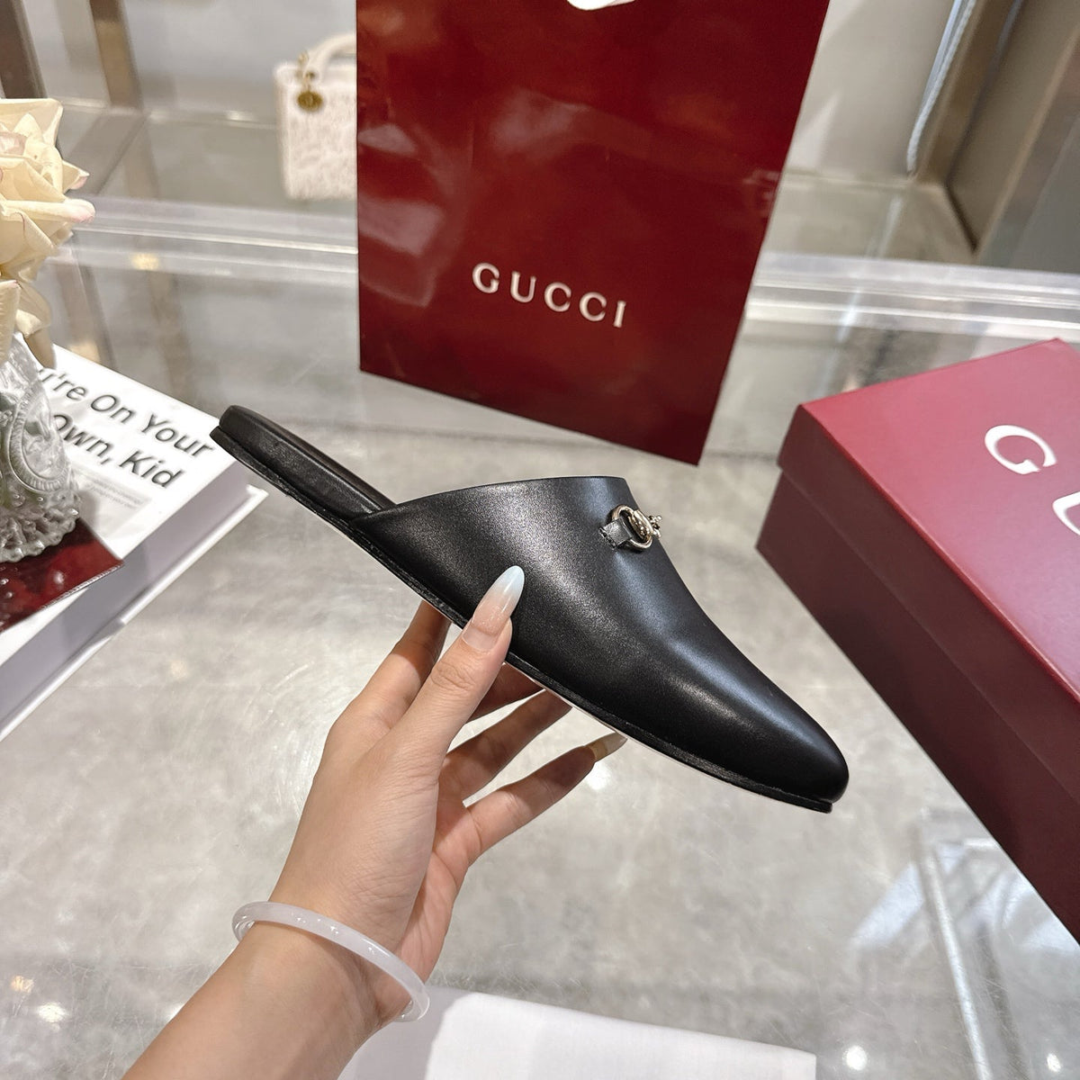 GG 26s Mule With Horsebit Black Sheepskin 664797