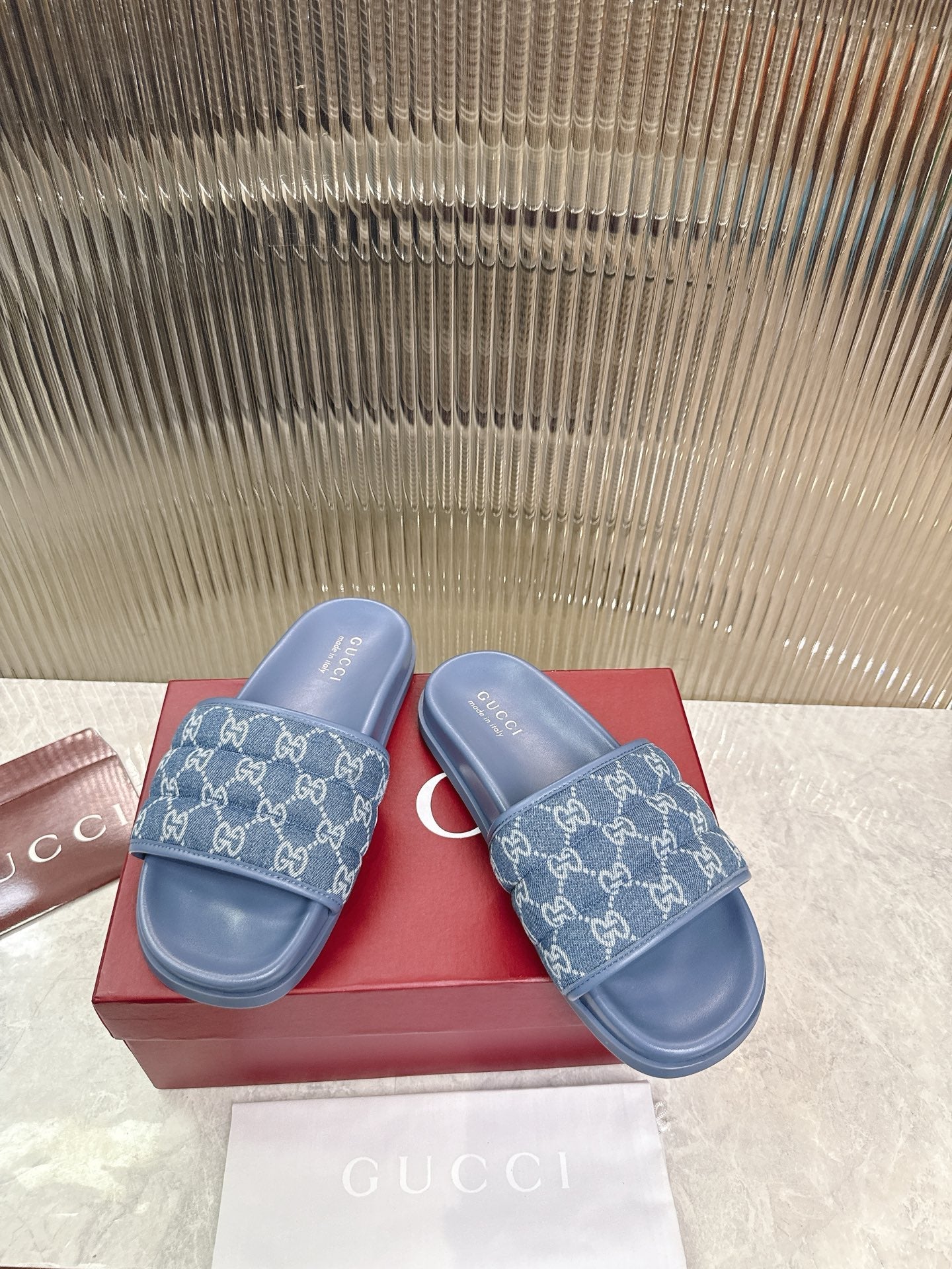 GG Slide Sandal Blue Canvas Rubber 788184