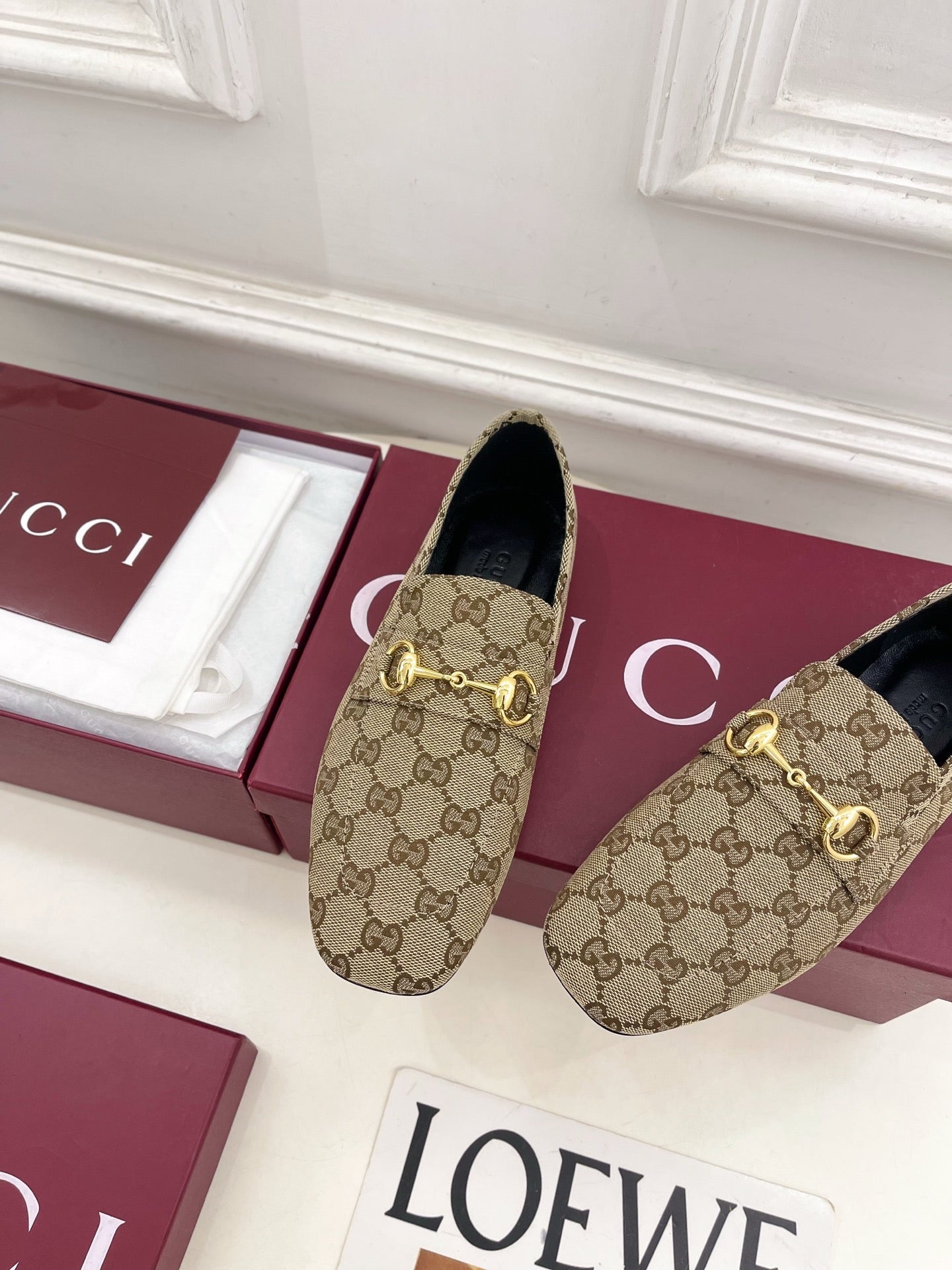 GG 26s Loafer With Horsebit Brown Beige Canvas 640289