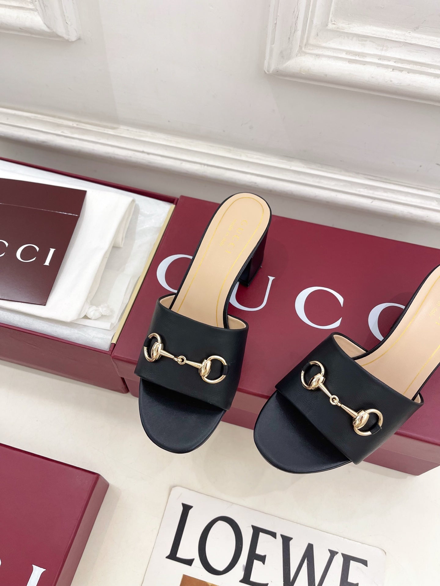 GG 26s Slide Sandal 5.5cm With Horsebit Black Leather 640290