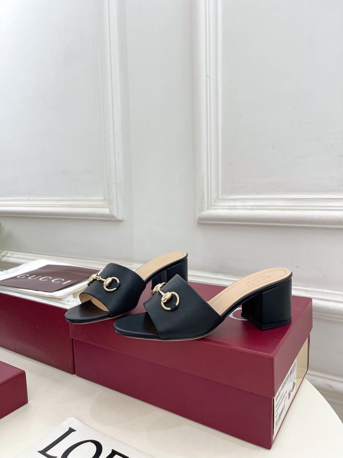 GG 26s Slide Sandal 5.5cm With Horsebit Black Leather 640290
