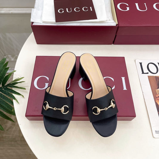 GG 26s Slide Sandal 5.5cm With Horsebit Black Leather 640290