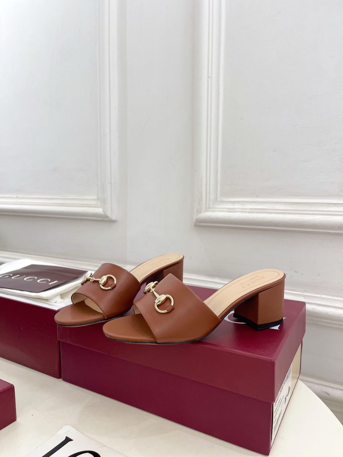 GG 26s Slide Sandal 5.5cm With Horsebit Brown Leather 640293