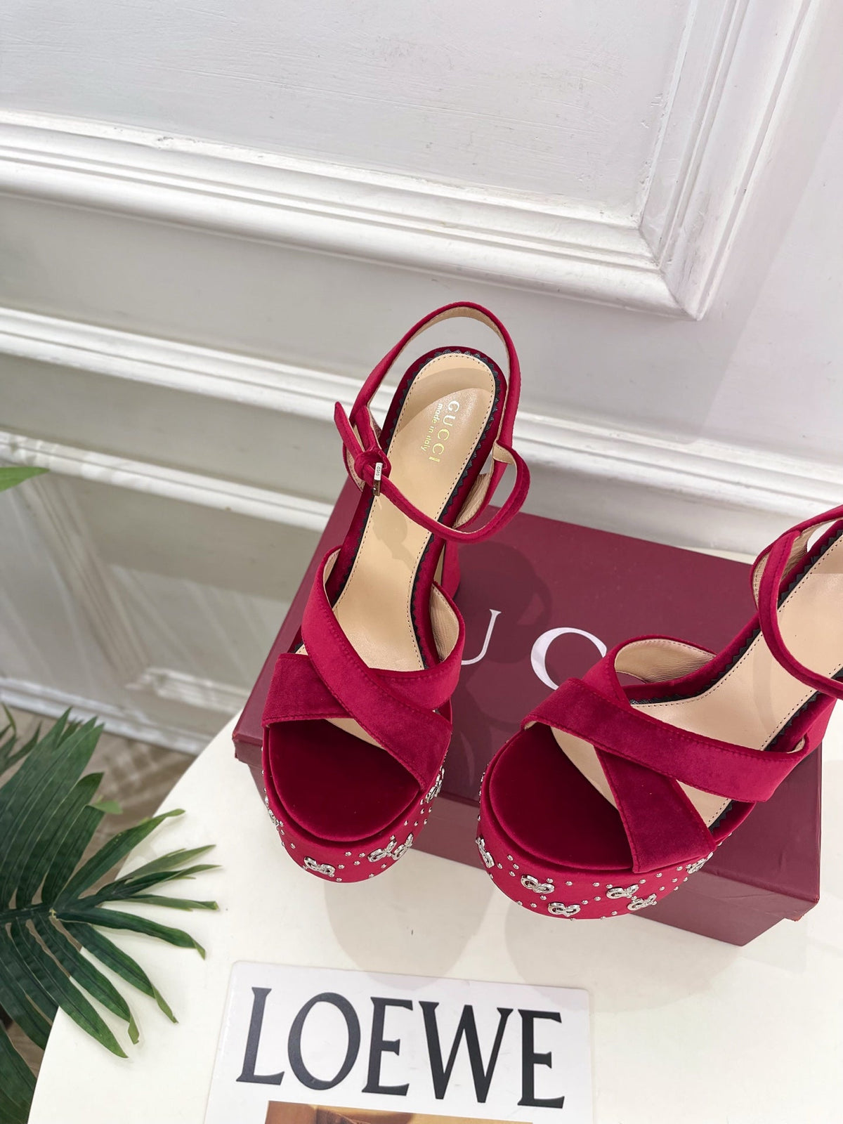GG Janaya Platform Sandals 15.5cm Burgundy Suede 891838