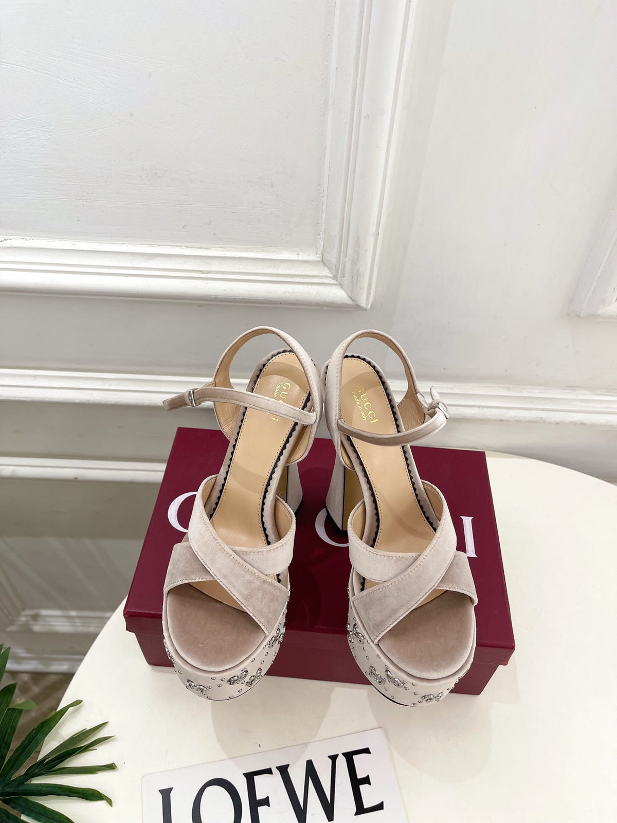 GG Janaya Platform Sandals 15.5cm Pale Taupe Suede 891839