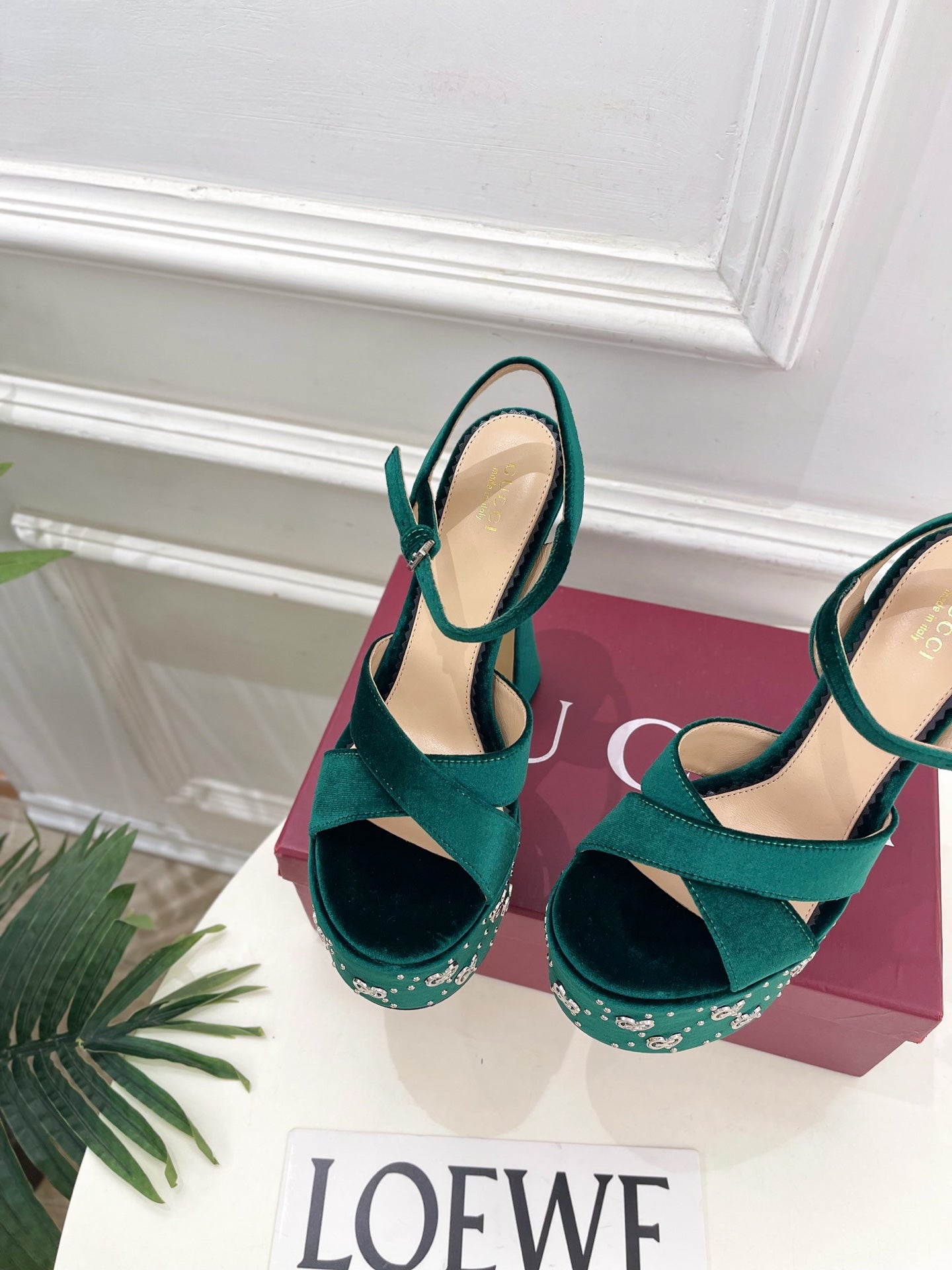 GG Janaya Platform Sandals 15.5cm Teal Green Suede 891840