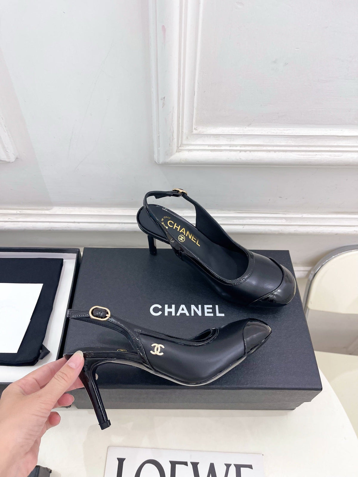 CC 26s Slingbacks Conic Heel 9cm Black Leather 946881