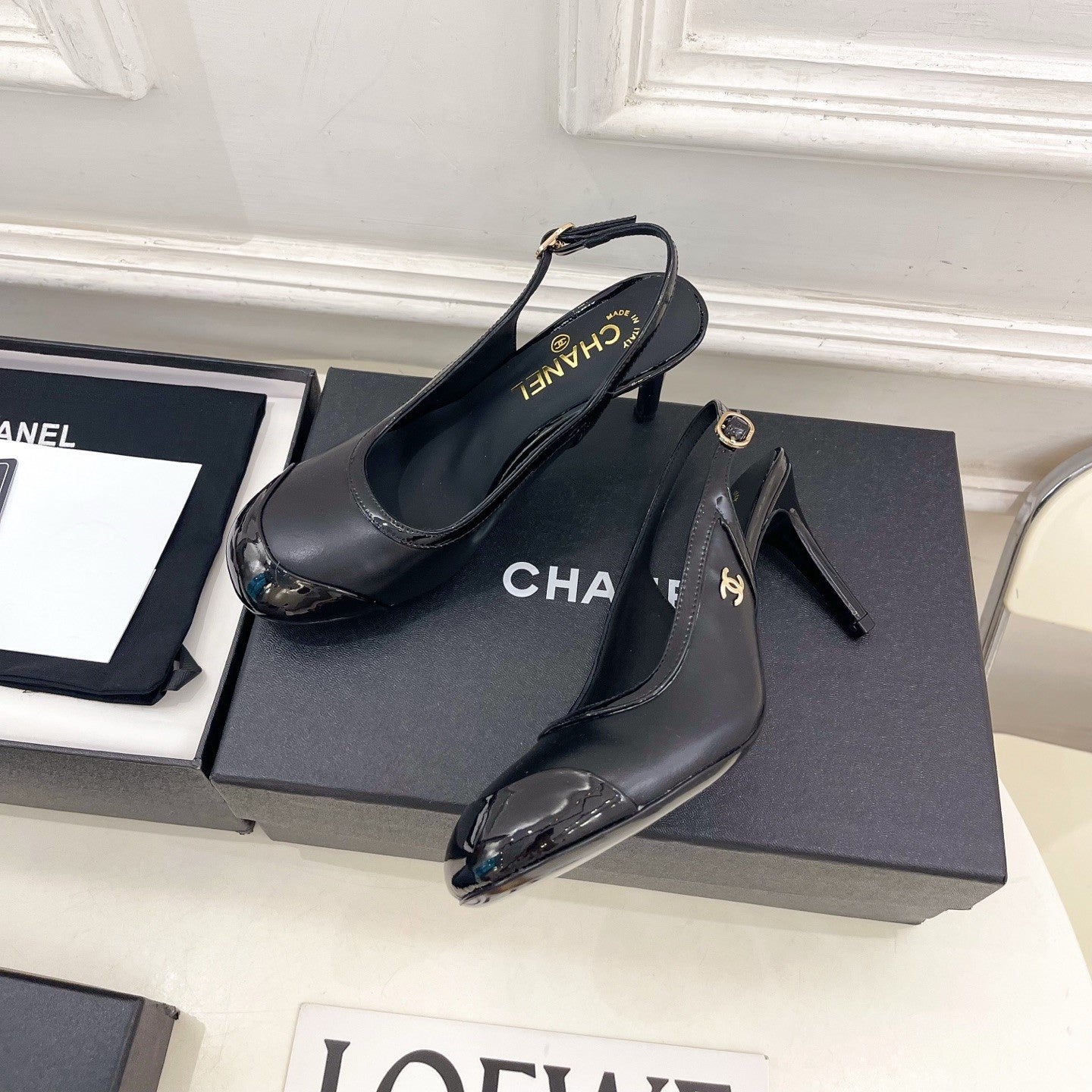 CC 26s Slingbacks Conic Heel 9cm Black Leather 946881