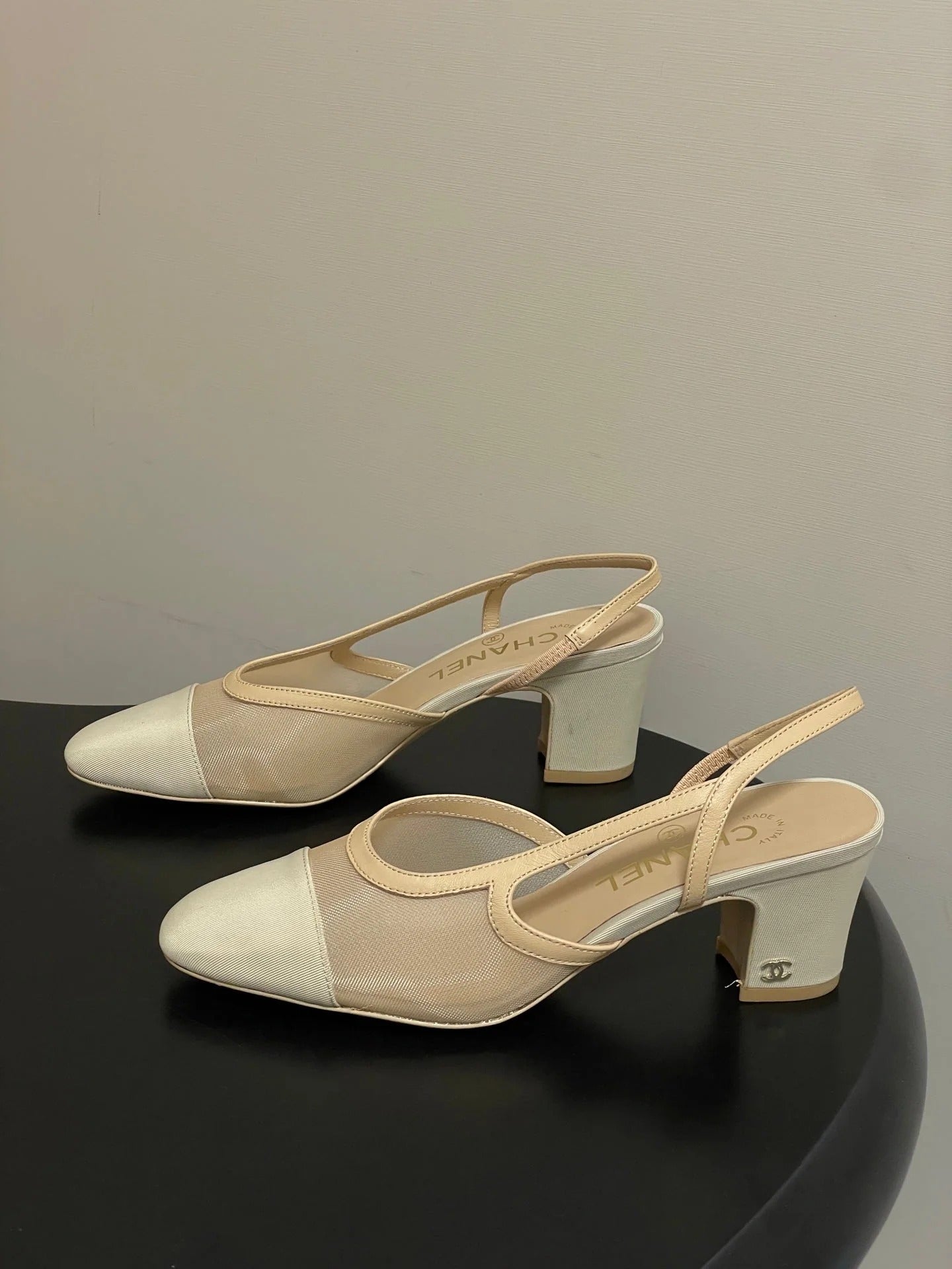 CC 26s Slingback 65 Beige Mesh Fabric Sheepskin 649444