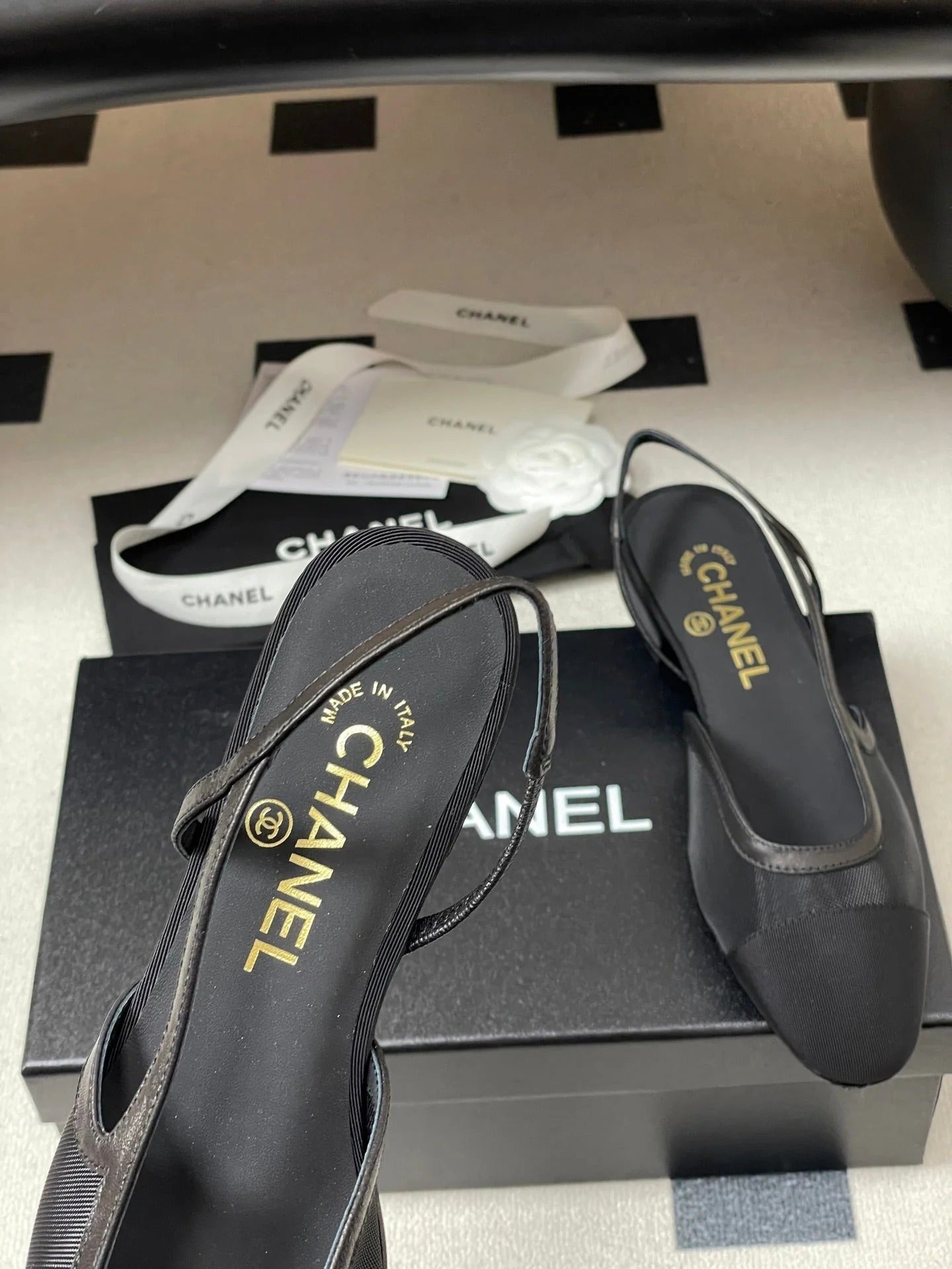 CC 26s Slingback Black Mesh Fabric Sheepskin 649450