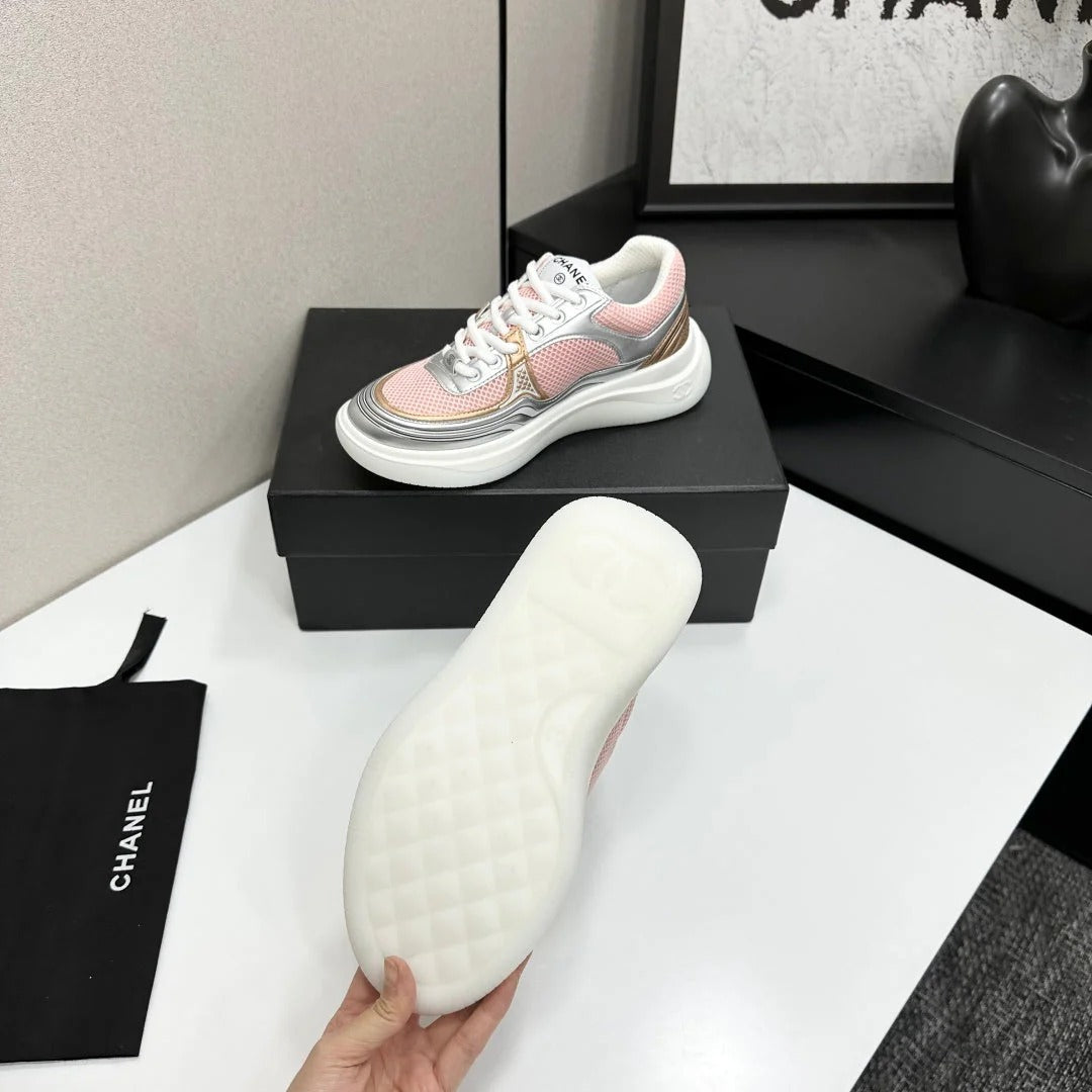 CC 26s Casual Sneakers Light Pink Gray Fabric Cowhide 626379