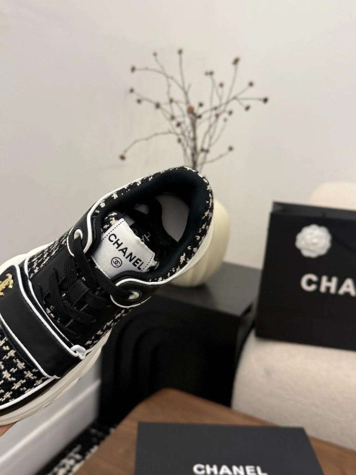 CC 26s Casual Sneaker Black White Tweed Leather 183604