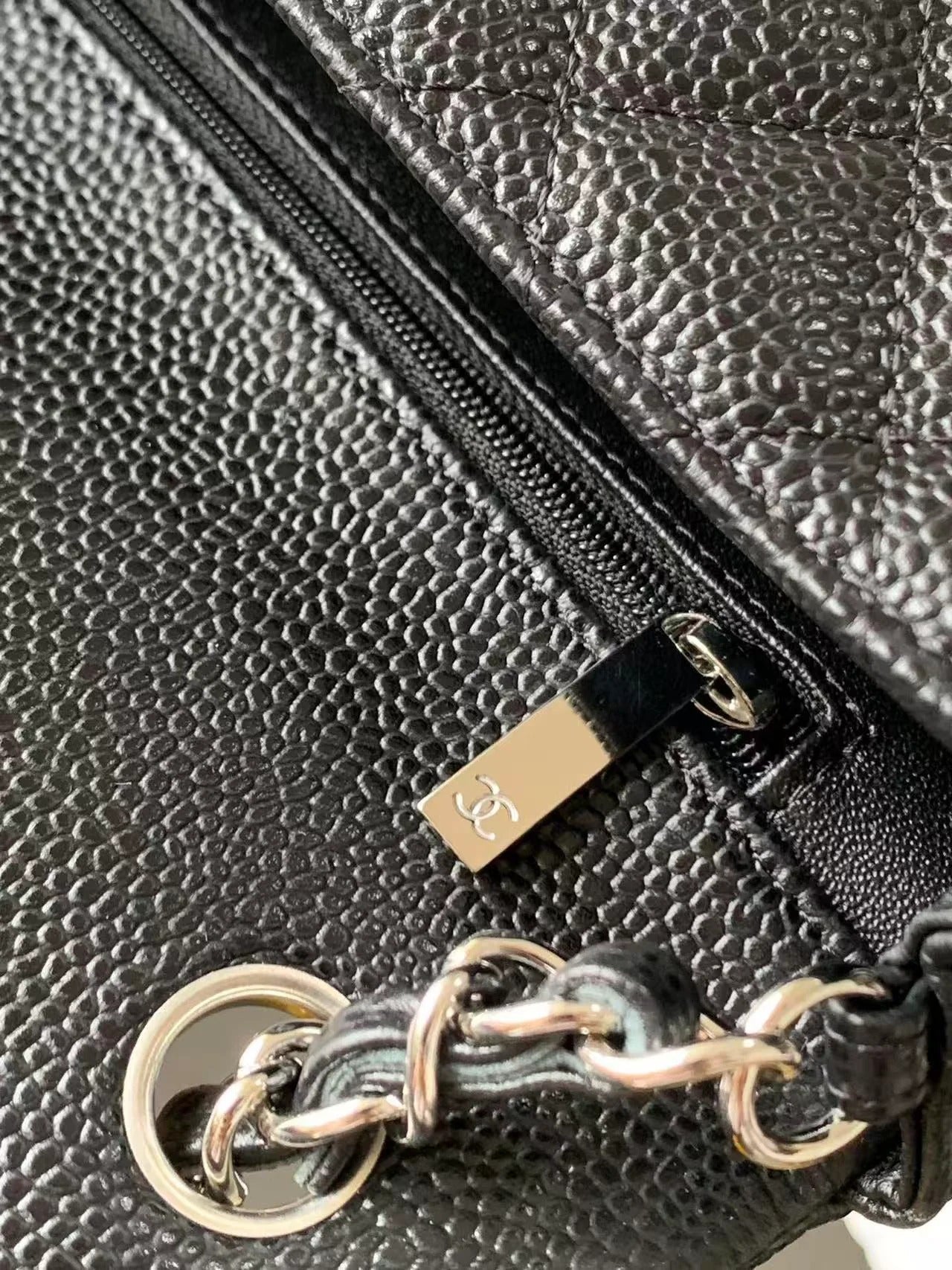 Chanel 2026 Flap Bag 20cm Black Caviar Leather with Silver Hardware