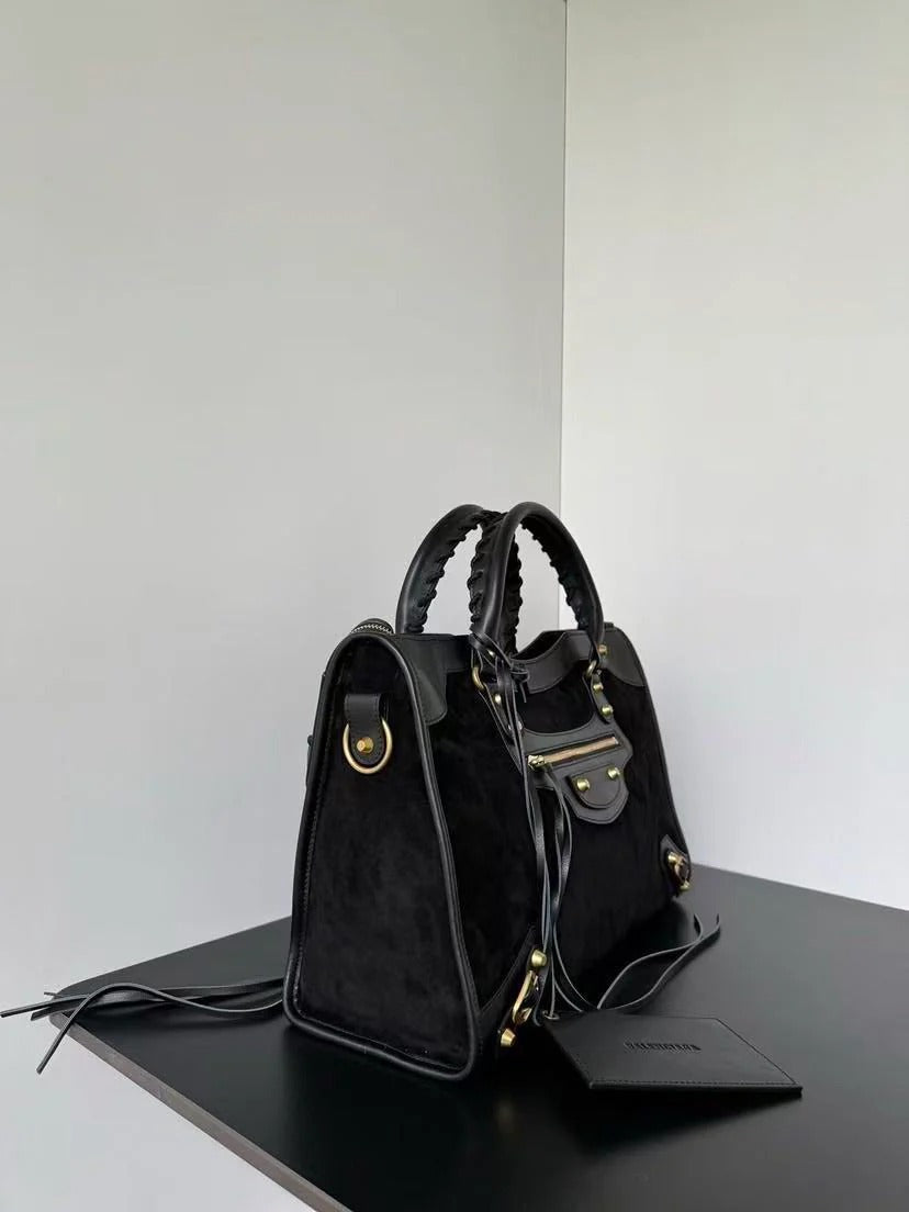 Balenciaga 2026 Le City Bag 37cm Black Suede Leather