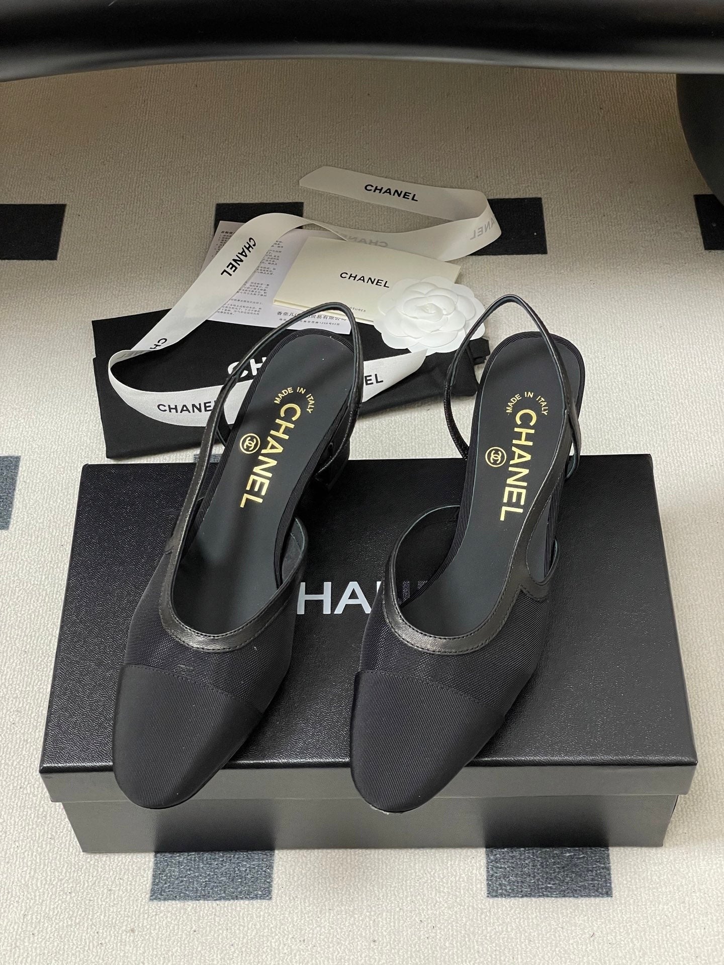 CC 26s Slingback 65 Black Mesh Fabric Sheepskin 649446