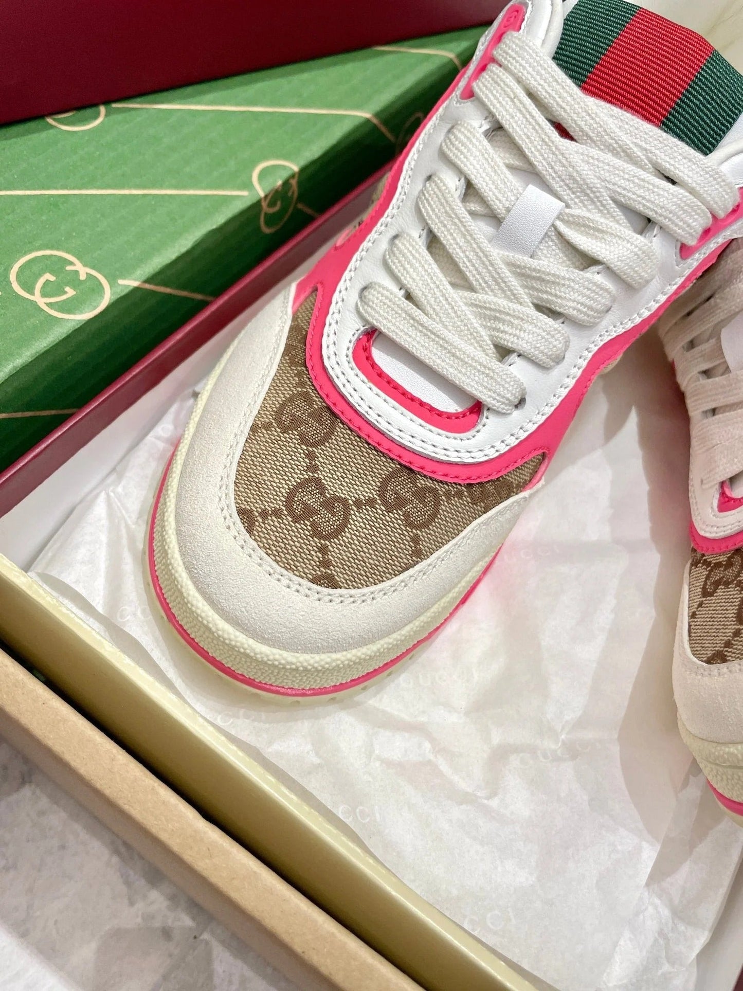 GG 26 Sneaker White Beige Pink Canvas Cowhide 632868